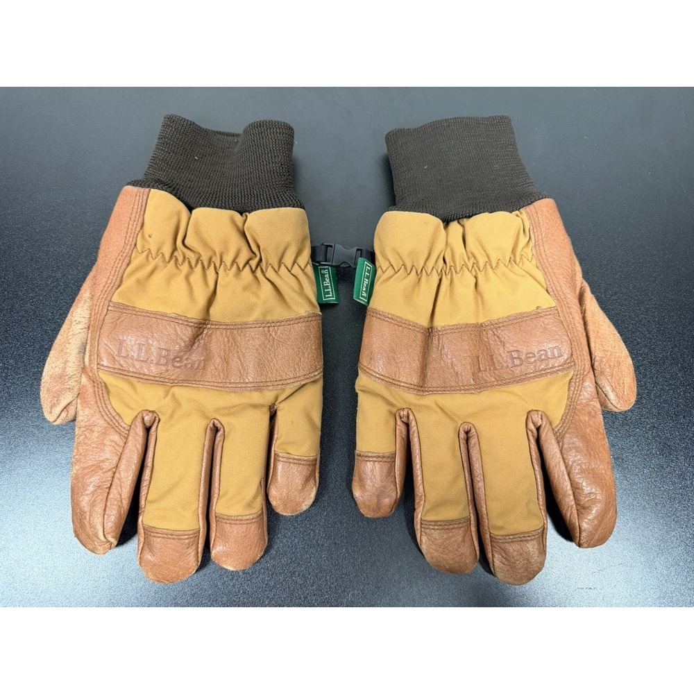 Vintage LL Bean Womens Winter Gloves Deer Skin Leather Palm Nylon